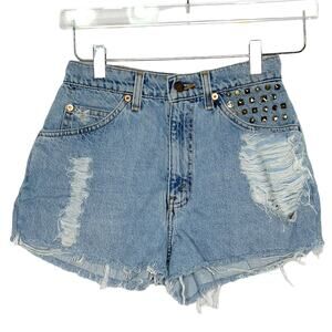 Levis 25 Vintage Denim Cut Off Jean Micro Shorts DIY Distressed Stud Detail